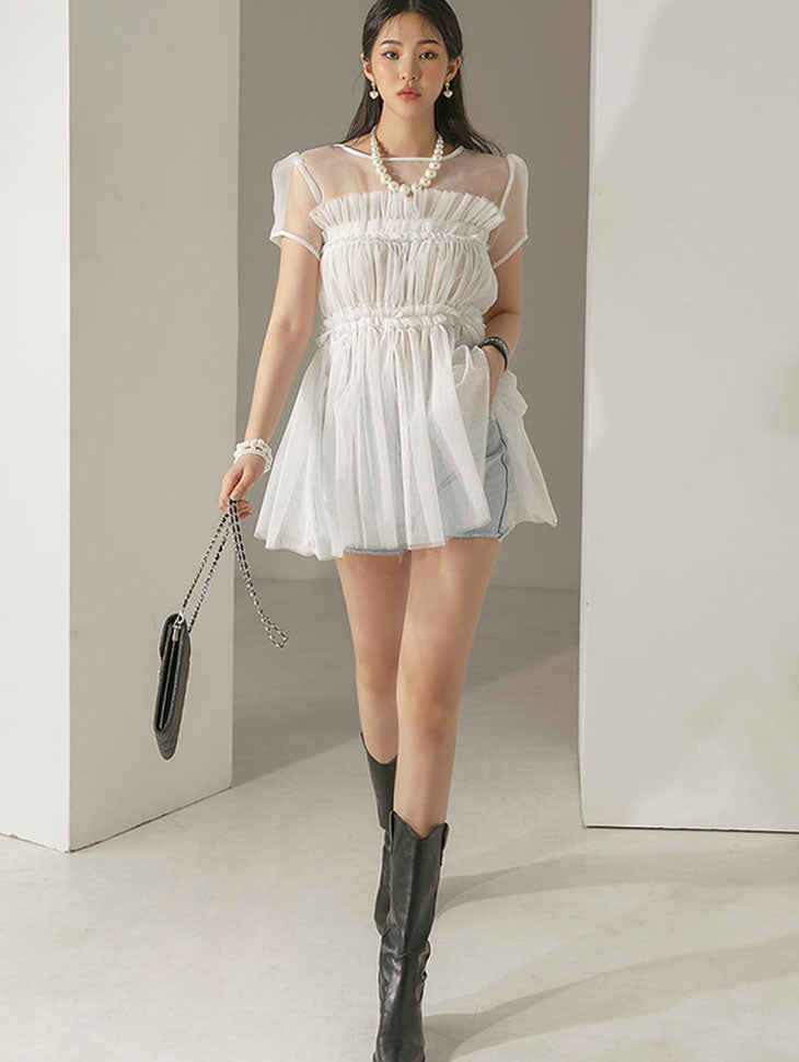 B2728 フリルシアーロングブラウス