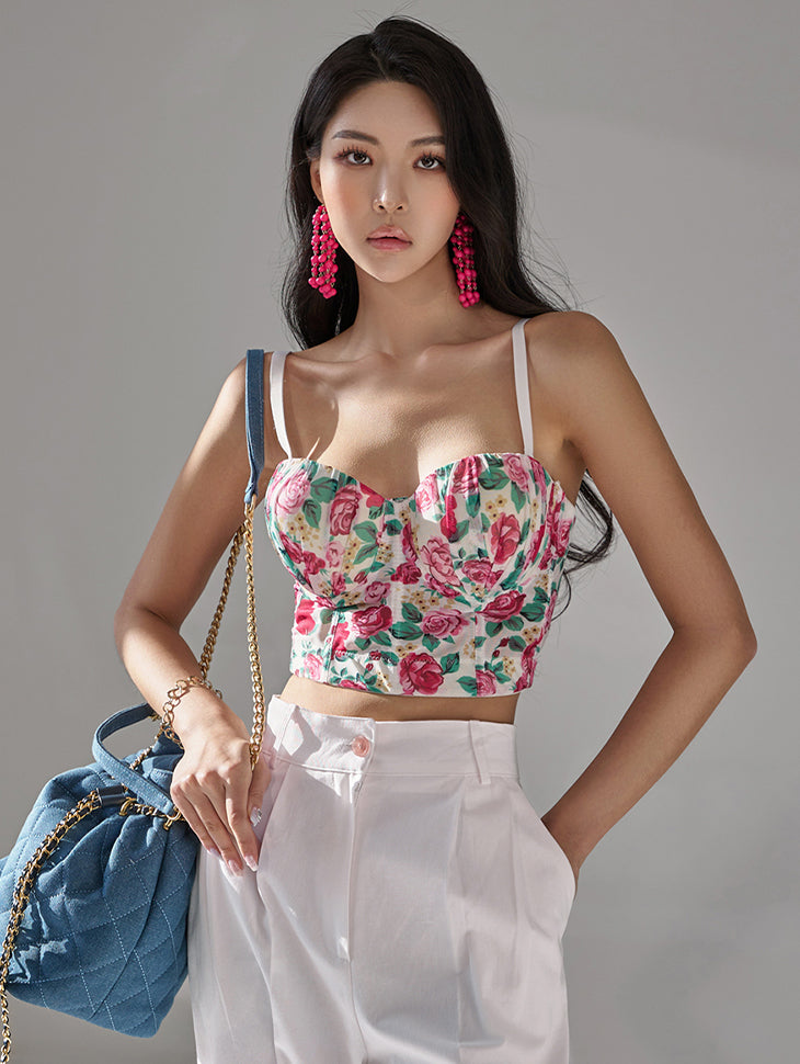 E3022 Flower Chiffon Tube Top Sleeveless