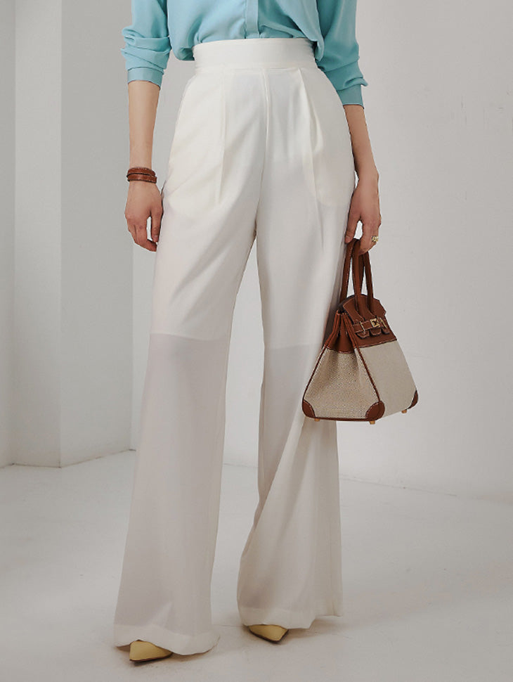 P9081 高腰细褶宽休闲裤