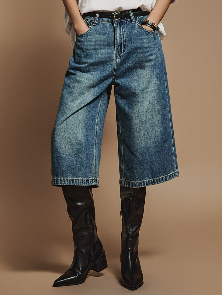 PJ543 腰带百慕大牛仔裤