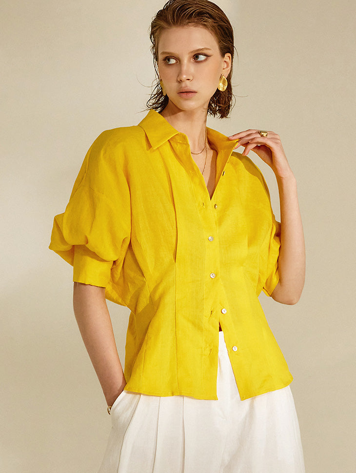 S384 亚麻领衬衫