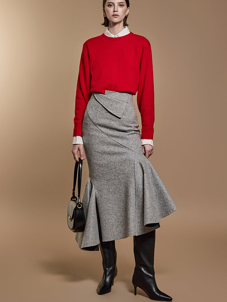 SK9222 フォールドオーバーマーメイドウールスカート