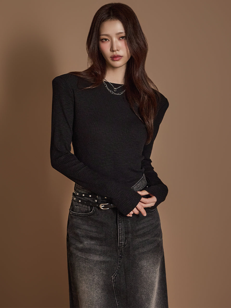 E3560 修身垫肩上衣