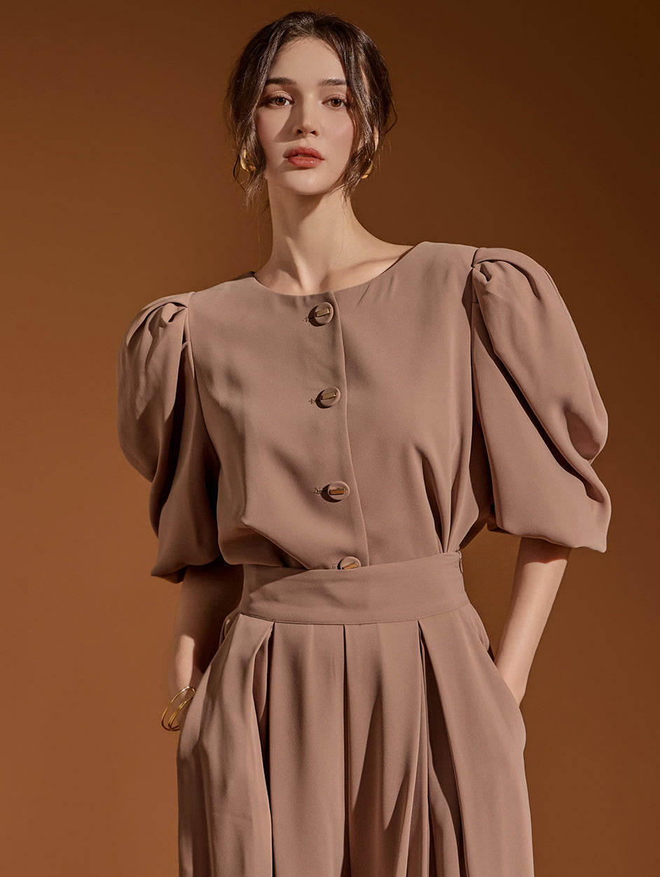 B2876 パフスリーブクロップブラウス