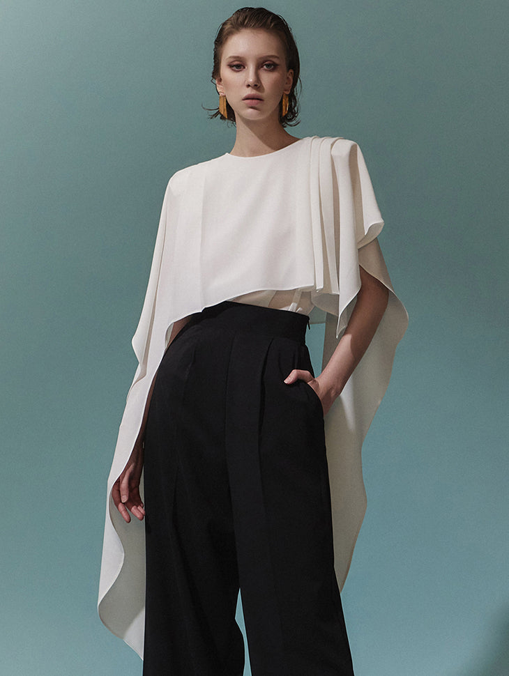 B9148 肩シャーリングポイントダブルブラウス