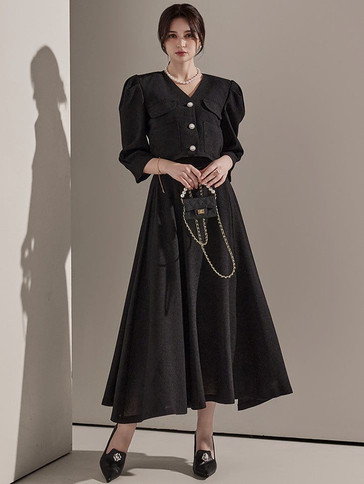 D4202 Flare Thin Tweed Two-piece