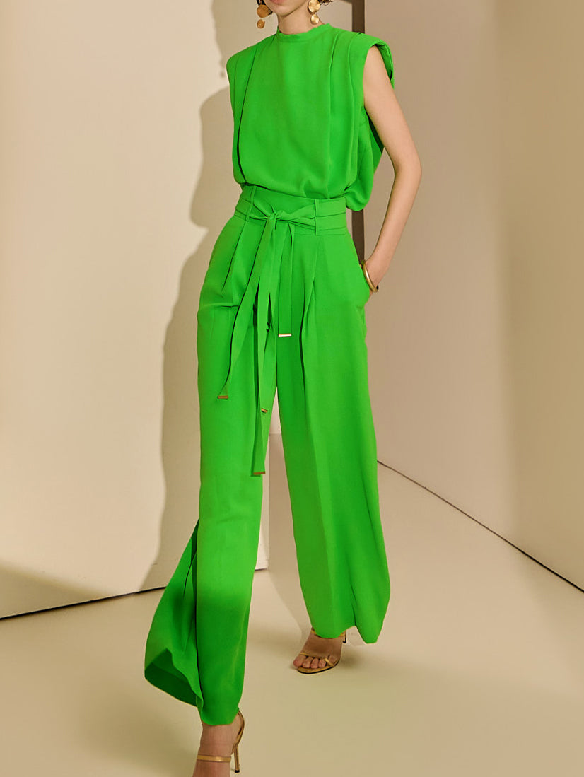 P2875 ピンタックワイドスラックス ベルト付