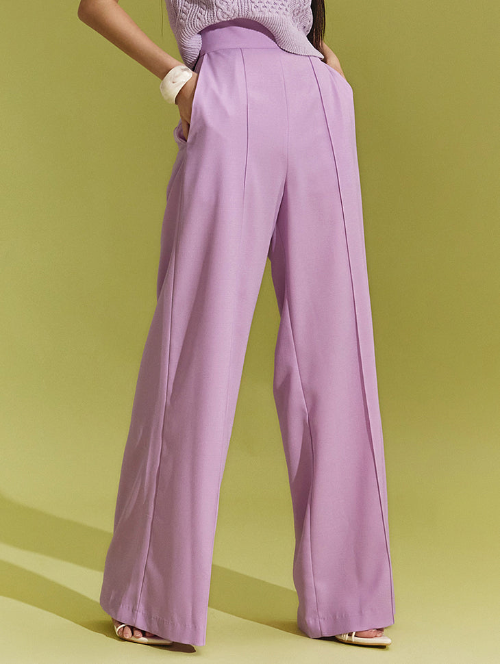 P9108 High Waist Pin Tuck Wide Long Slacks