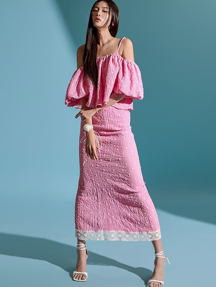 TP1898 ドット柄ブラウス&スカートセット