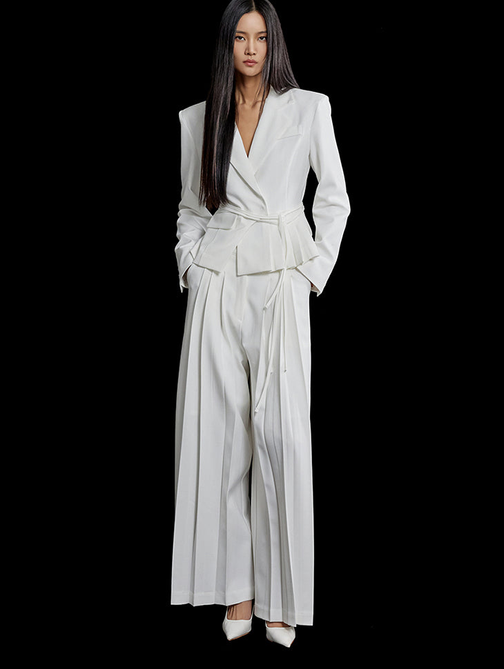 TP1734 symmetrical Pleated Jacket Suit Set