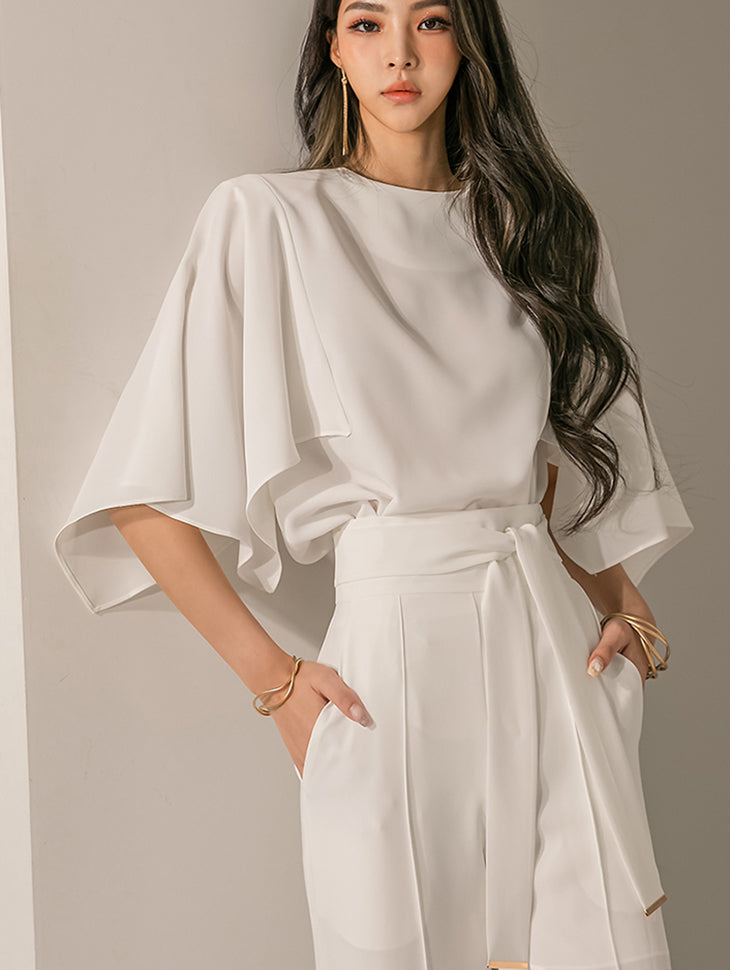 B2749 Sleeveless Cape Blouse