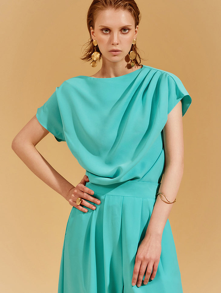 B2847 Boat Neck Drape Blouse