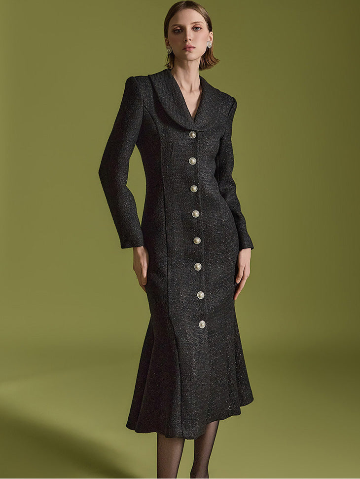 D5165 粗花呢披肩领连衣裙