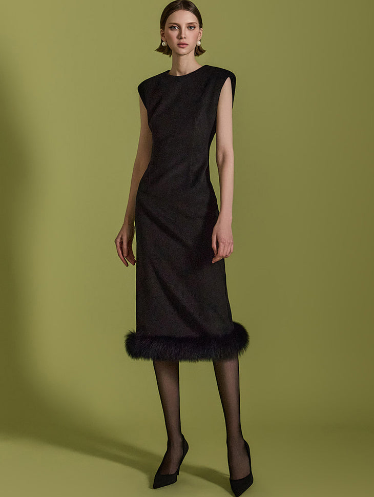 D5158 ファーノースリーブドレス