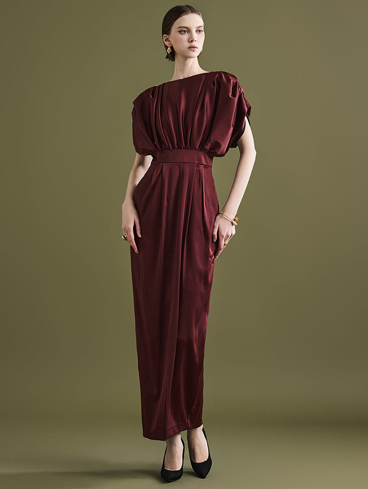 D9286 シャーリングピンタックラグランロングワンピース