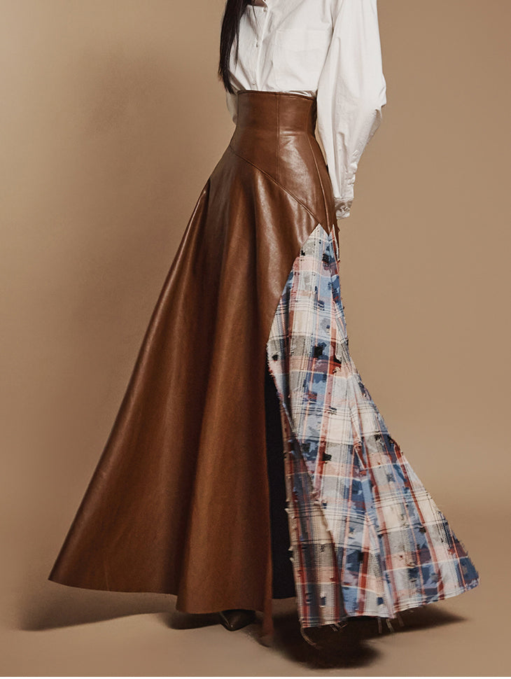 SK9251 皮革格子裙
