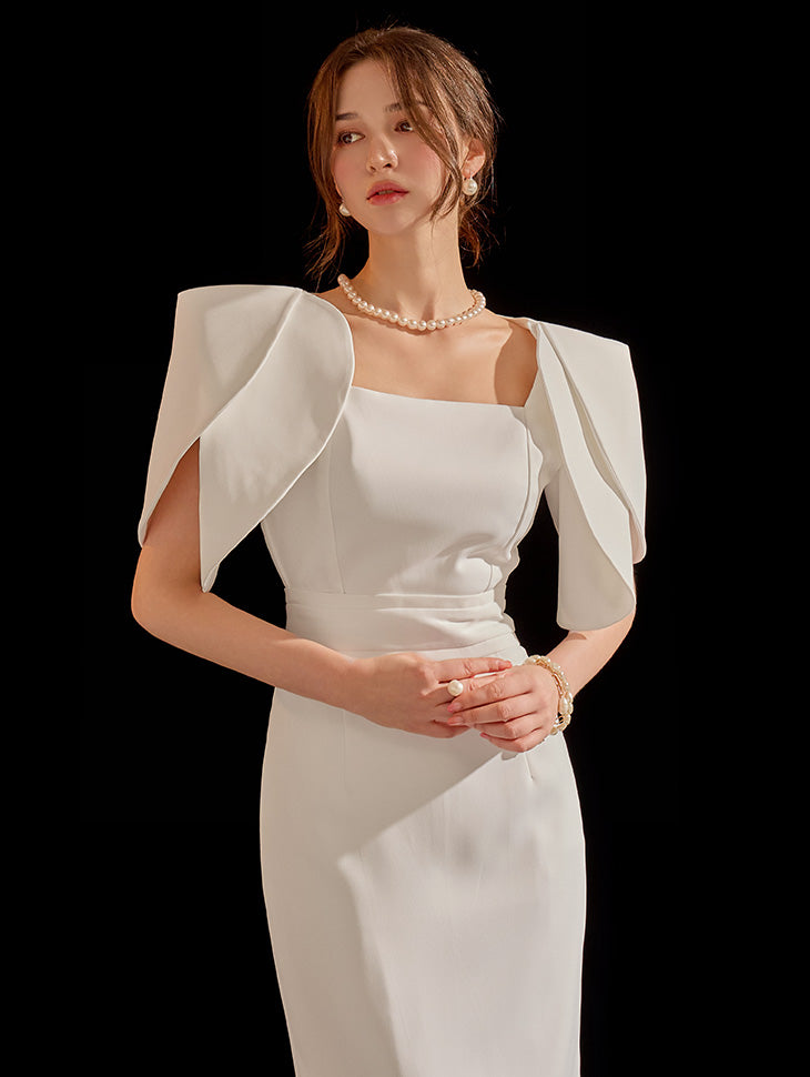 D9433 チューリップバルーンスリーブスリムドレス