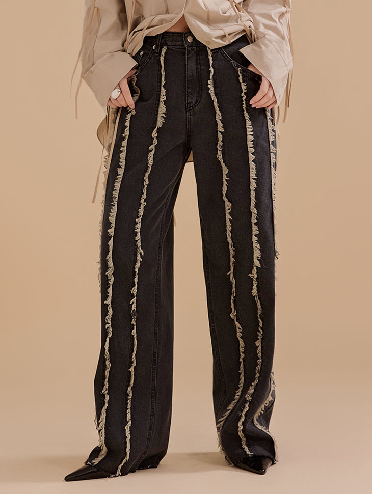 PJ471 フリンジセミバギージーンズ