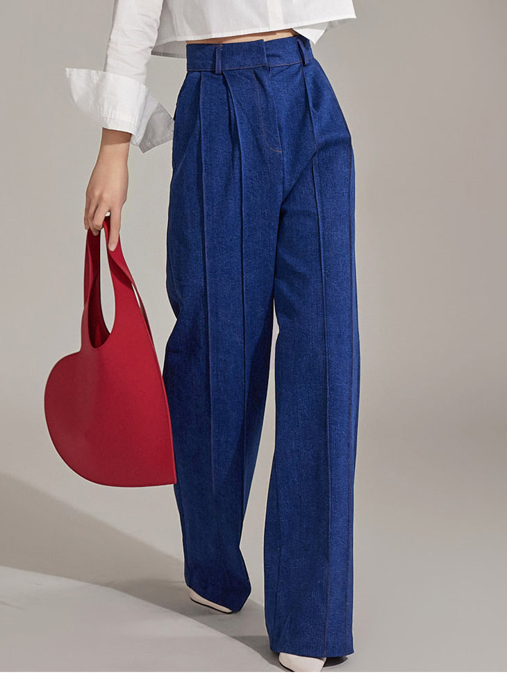 PJ472 ステッチピンタックワイドジーンズ