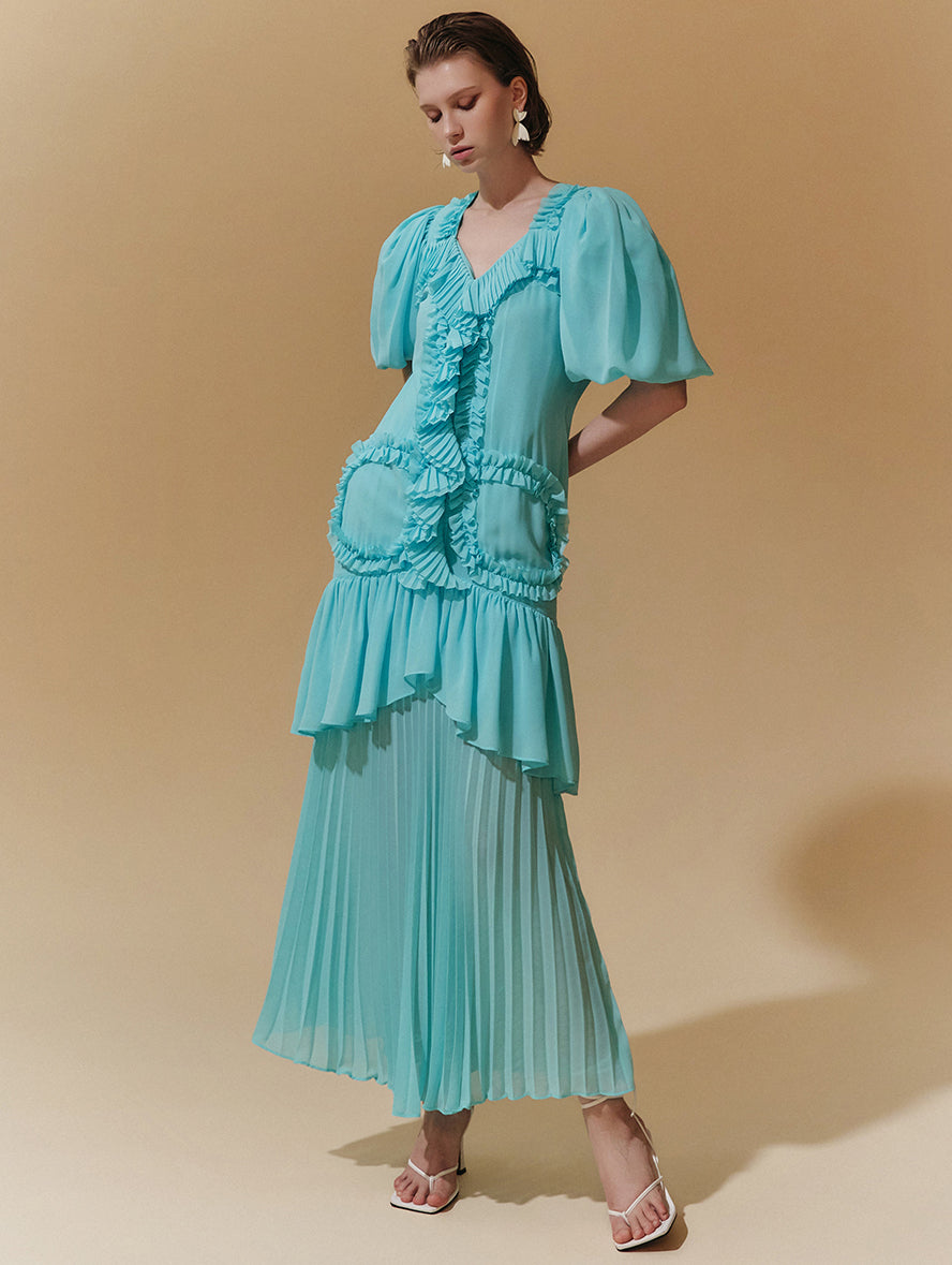 D9383 フリルプリーツドレス