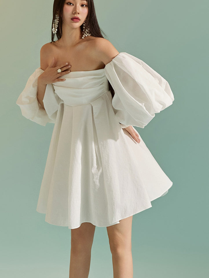 Off-Shoulder Shirring Mini Dress