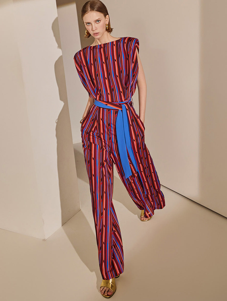 JS9003 条纹后开衩长款连体裤