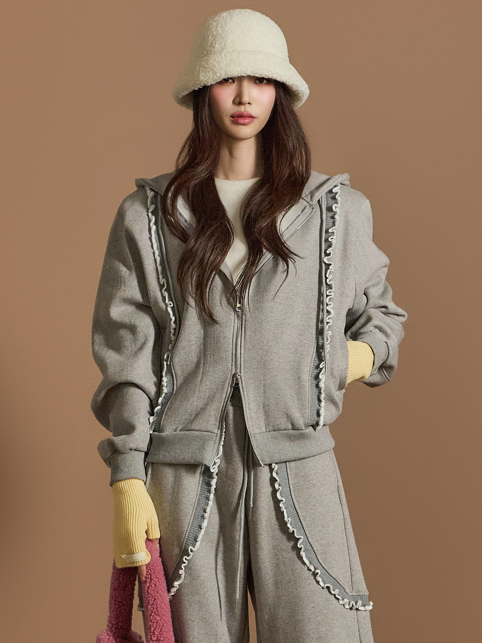 J2558 羊毛衬里连帽拉链运动衫