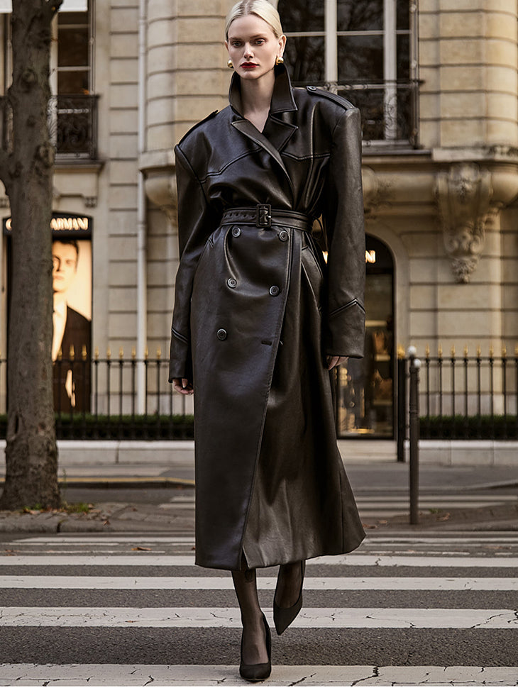 J9297 带腰带皮大衣