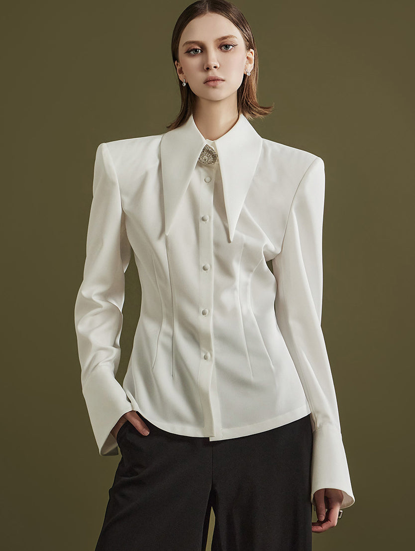 MBDS001 Brooch Big-collar Shoulder Pad Shirt
