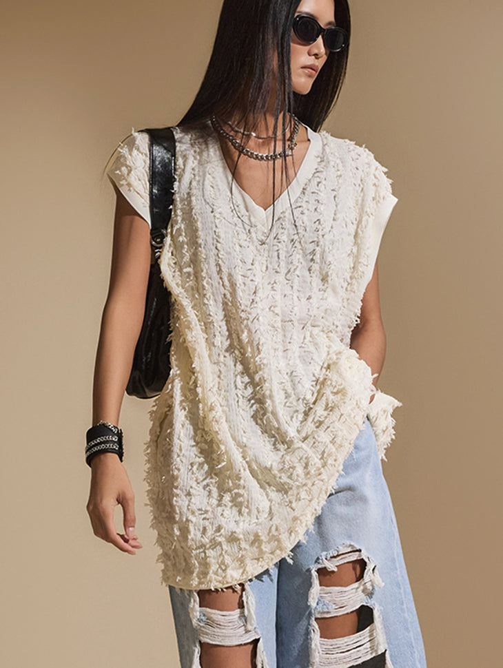 E3447 フリンジ ノースリーブ トップ