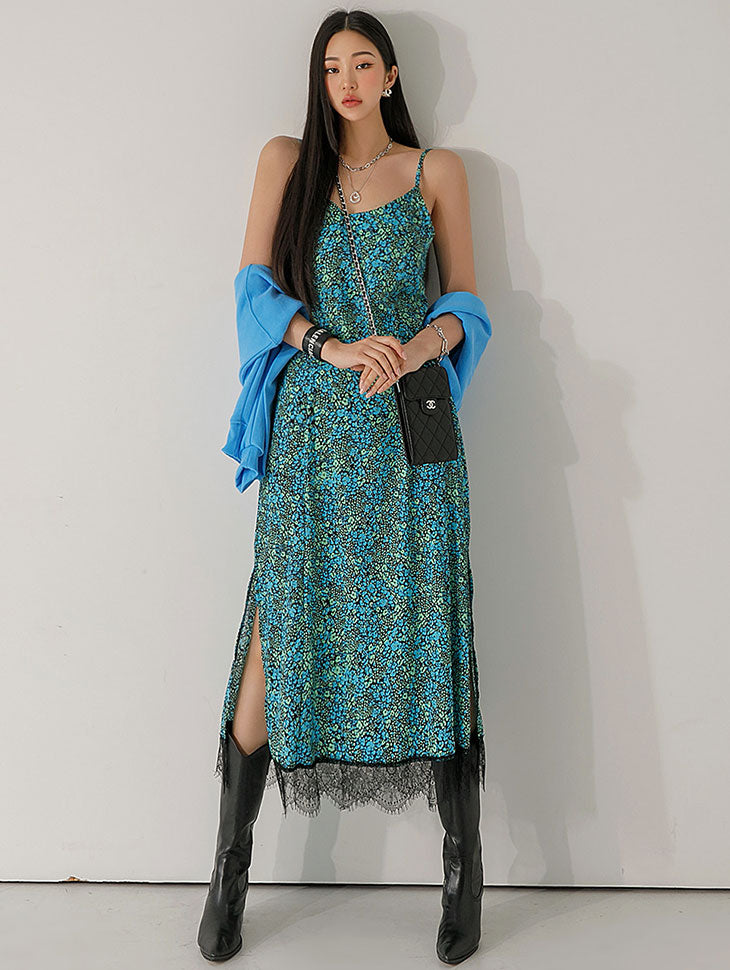 D4437 Floral Lace Midi Dress