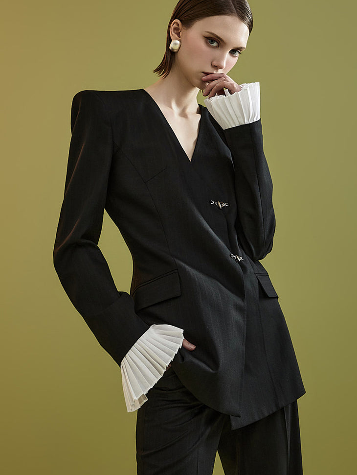 MBDJ067 ストライプフリルディテールジャケット