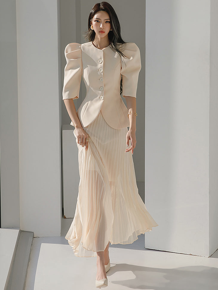 TP9079 褶皱灯笼袖夹克两件套