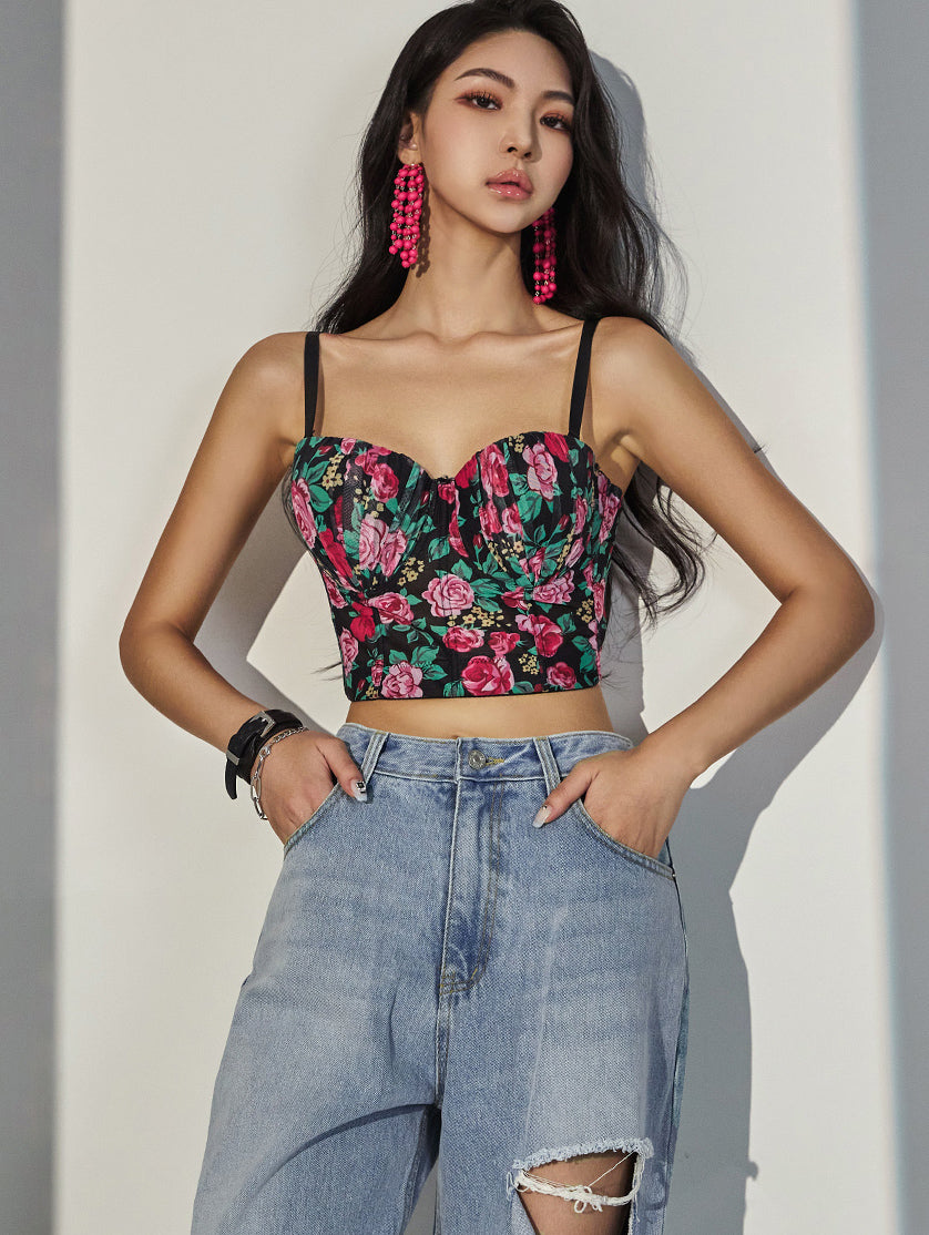 E3022 Flower Chiffon Tube Top Sleeveless