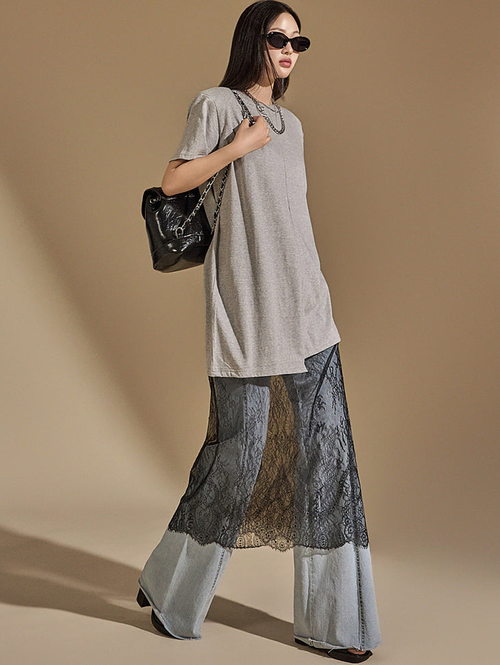 D5037 スリットレースドレス