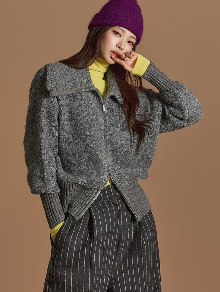 J2570 ニットカラージップスウェットシャツ