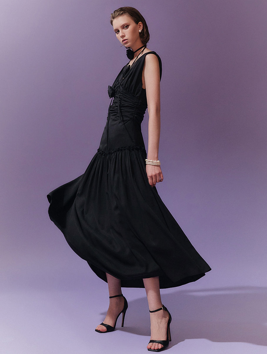 D4701 V-neck Sleeveless Dress(NECKLACE SET)