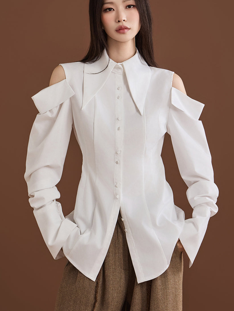 S9026 Shoulder Slit Pintuck Shirt