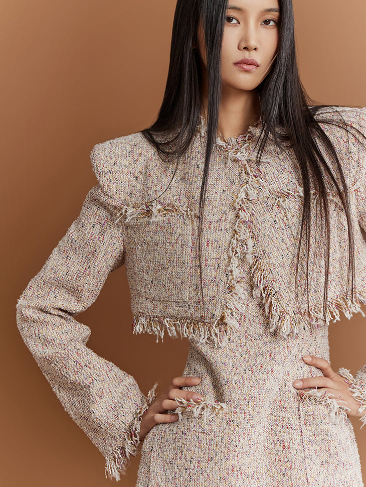 J9276 花呢流苏短款垫单夹克