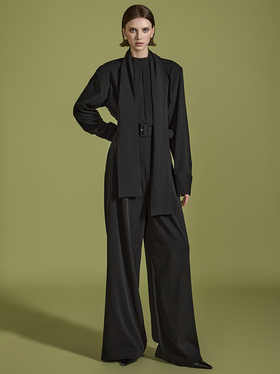 JS049 ピンタックジャンプスーツ ベルト付き