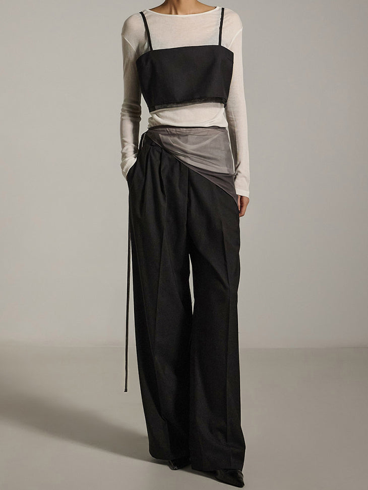 P3391 宽裤配欧根纱裹身裤