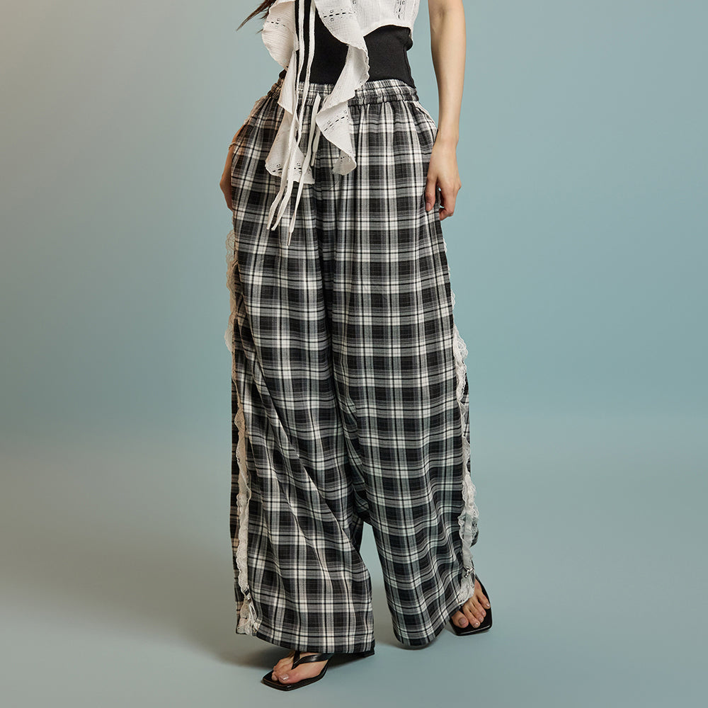 P3505 蕾丝格纹裤