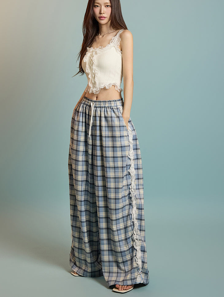 P3505 蕾丝格纹裤