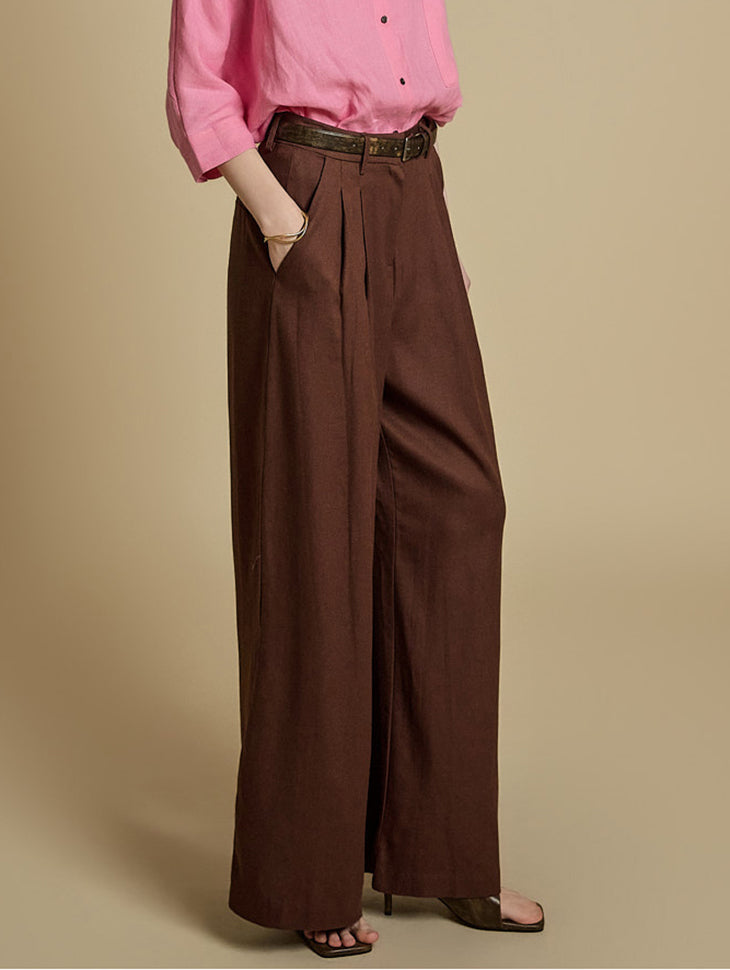 P3511 亚麻褶裥休闲裤