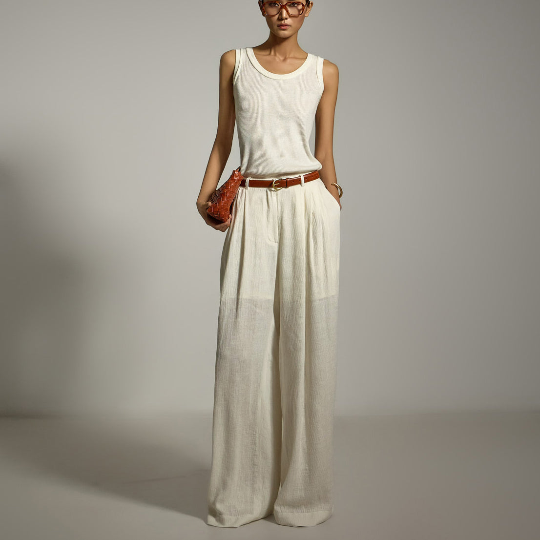 P3513 リネンピンタックスラックス