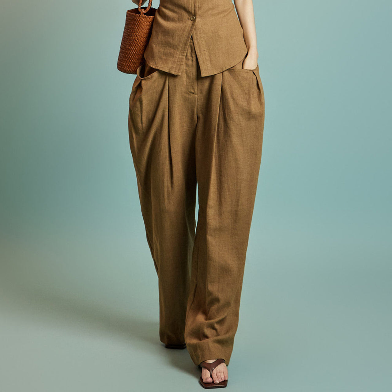 P3564 Pintuck Linen Pants
