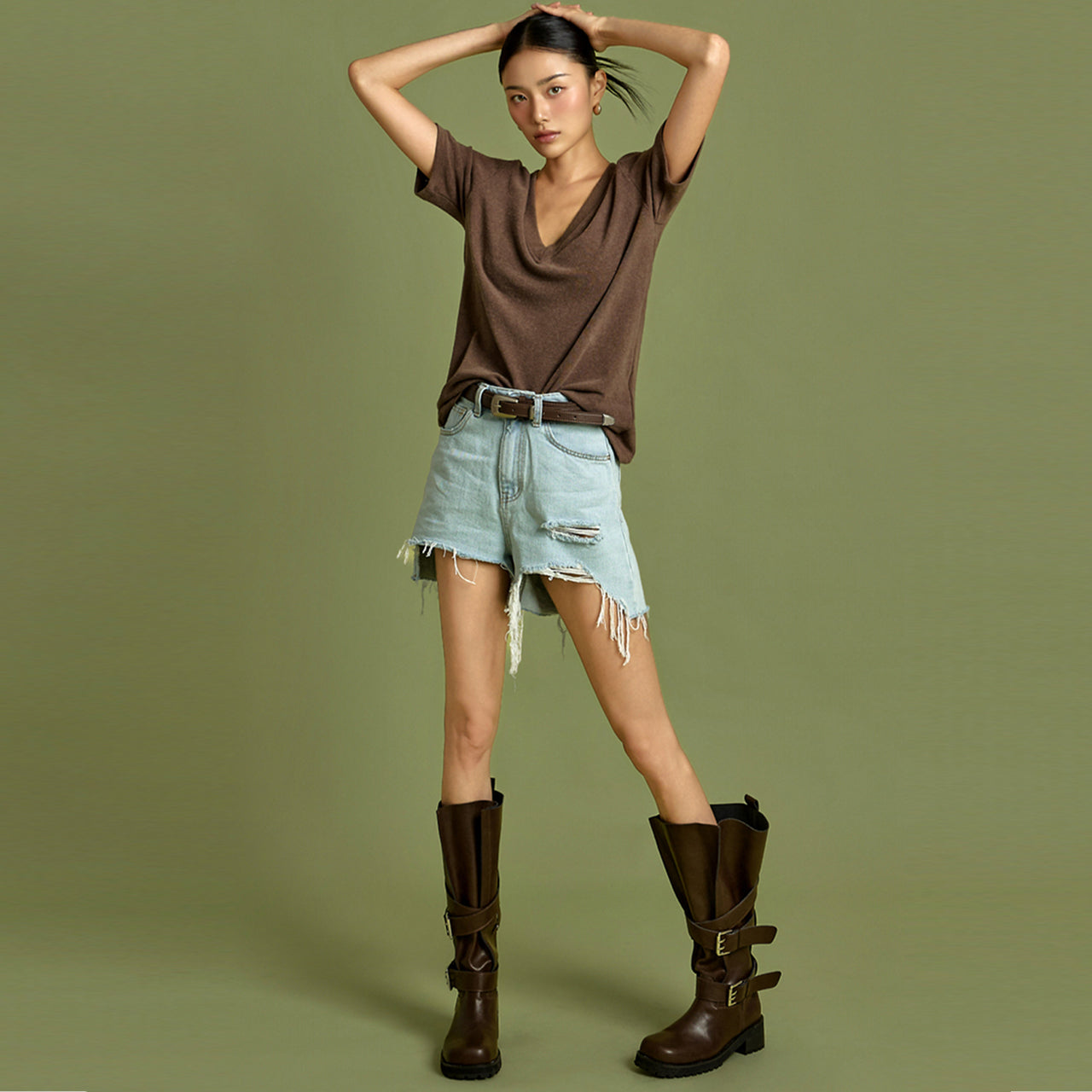 PJ531 ダメージ加工ショートジーンズ