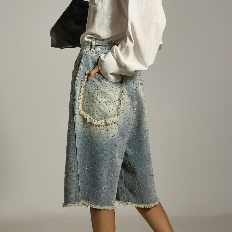 PJ579 ストラップ付きバミューダジーンズ