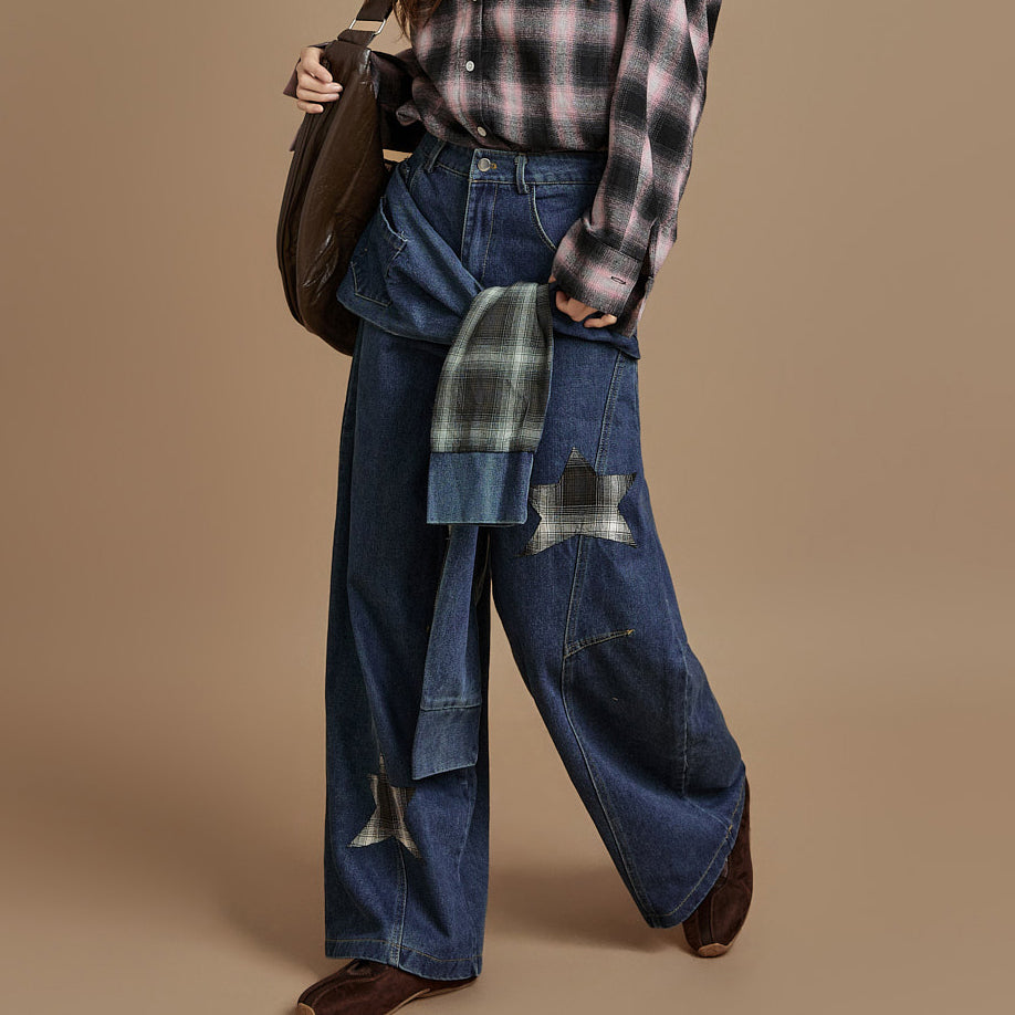 PJ614 Check Wide Jeans