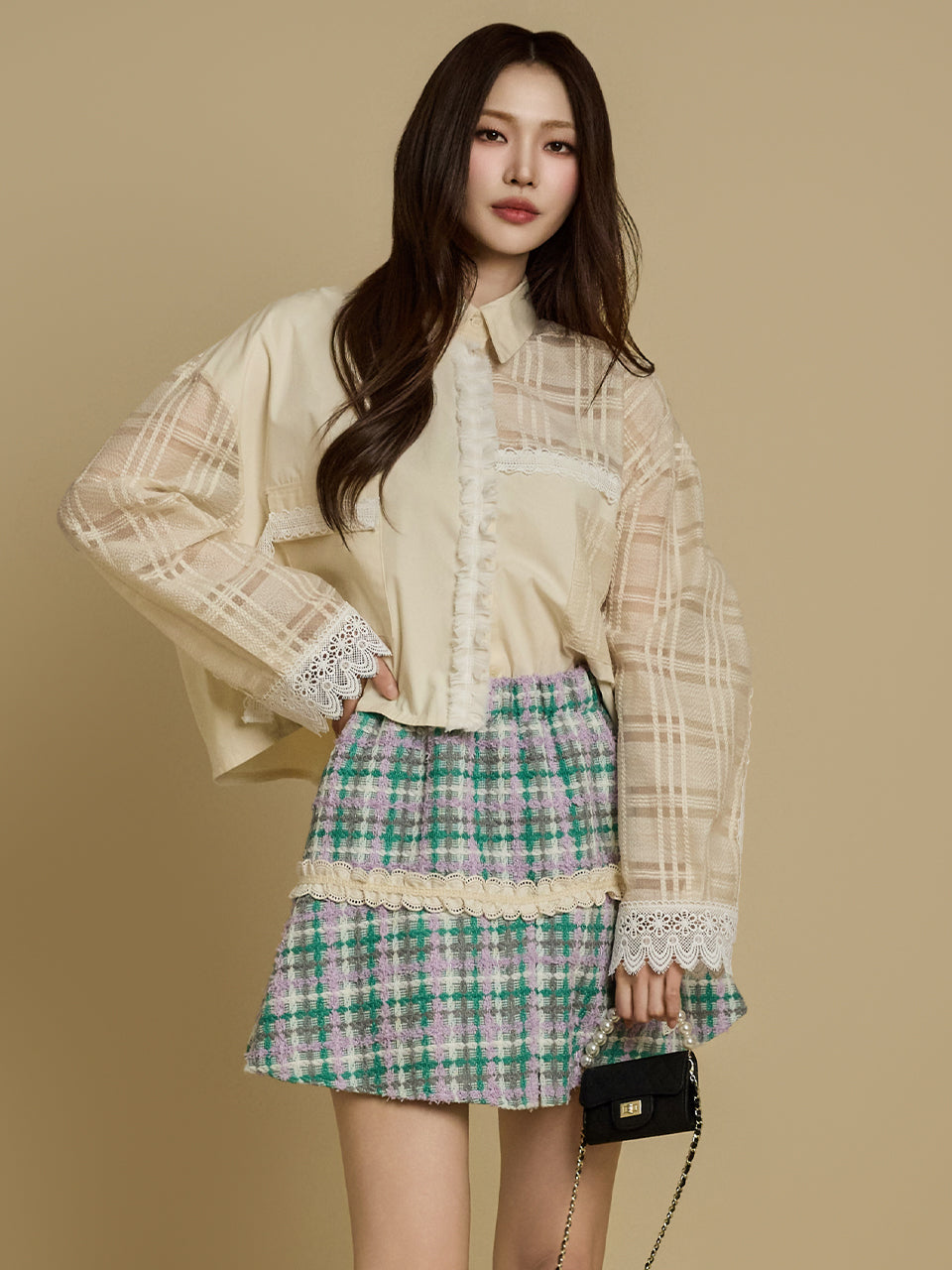 S746 シアーコントラストカラーシャツ